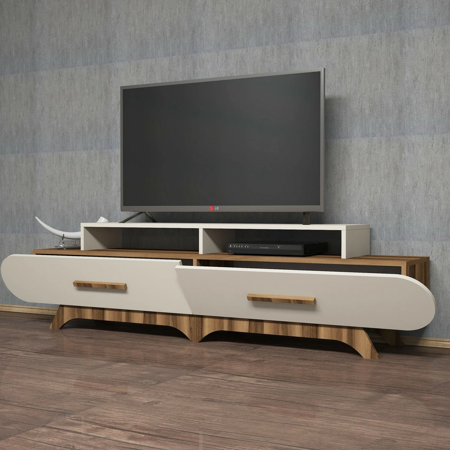 Komodë TV Hanah Home, Flora, ngjyrë arre dhe krem