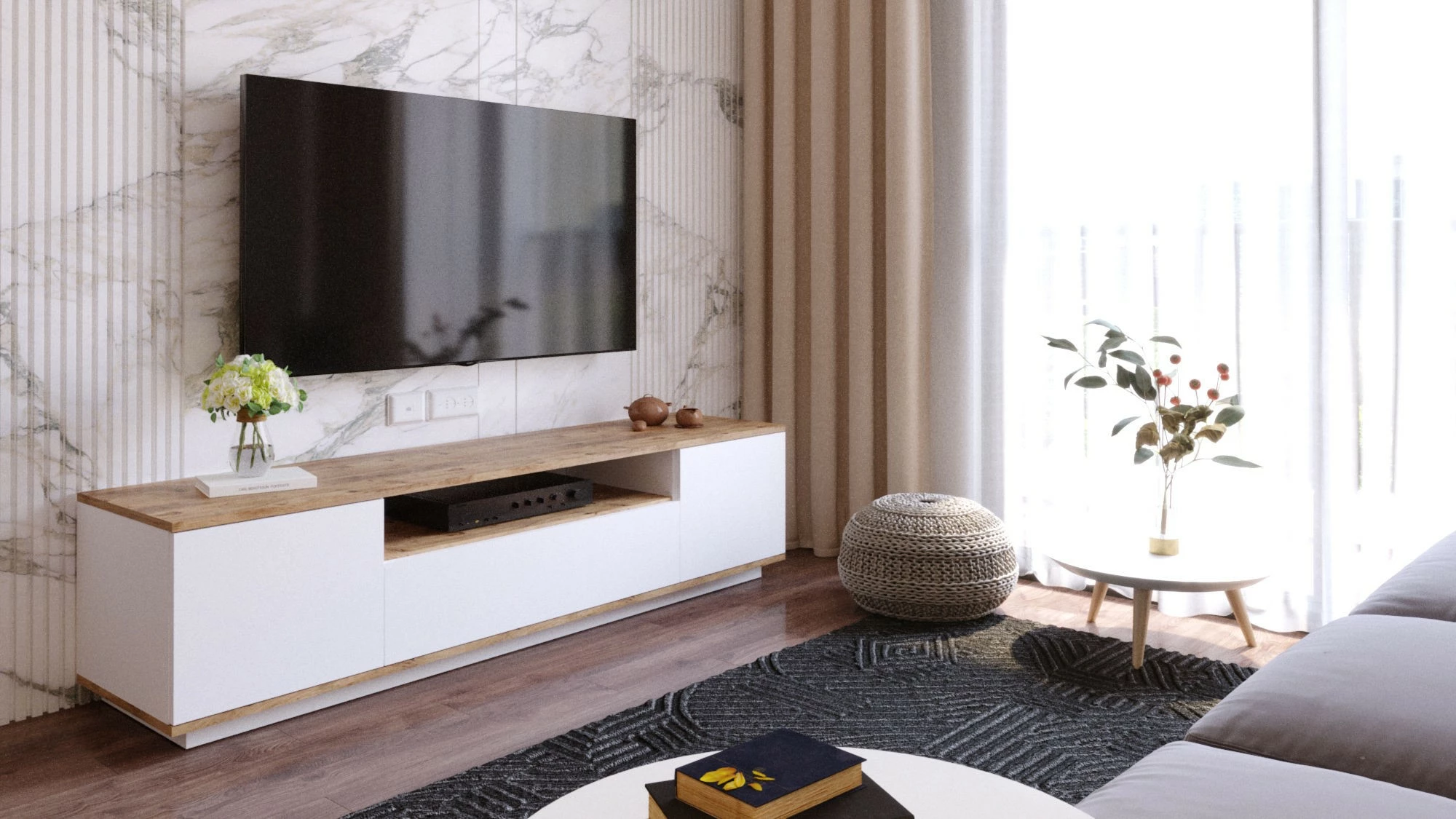 Komodë TV Hanah Home, Fr7-Aw, ngjyrë pishë Atlantike dhe e bardhë, 180x44.6x44.5cm