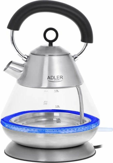 Çajnik elektrik ADLER AD1282, 1.5L, 2200W, STRIX, ndriçim LED blu, çelik inox