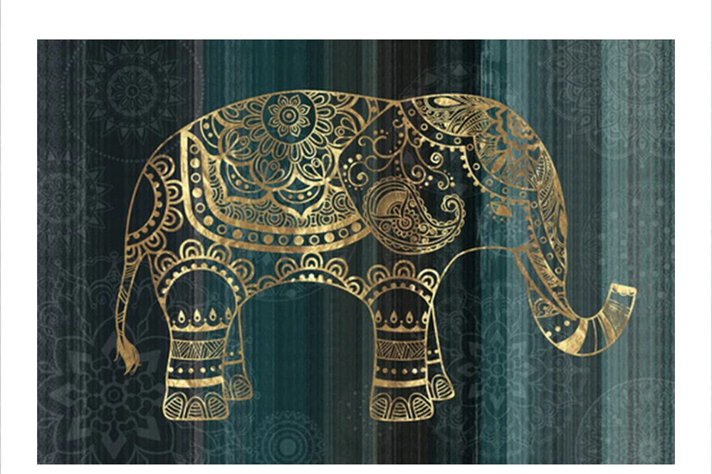 Pikturë dekorative elefant, kanavacë, ngjyrë gri-ari, 120x80x4cm