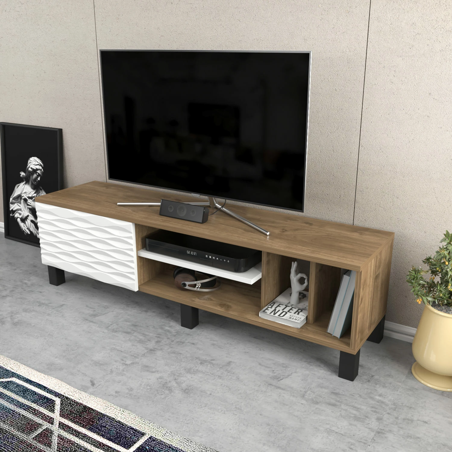 Komodë TV Skye Decor, ngjyrë arre dhe e bardhë, Olyo