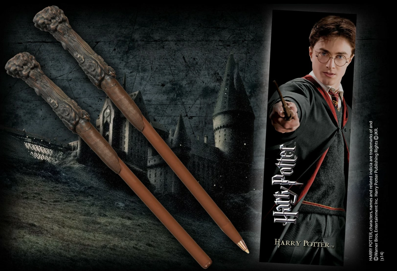 Set stilolaps shkop magjik, NOBLE COLLECTION Harry Potter Wand Pen + shënues libri, bojë blu-e zezë, kafe, 2 copë