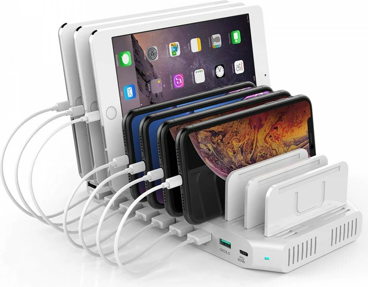 Stacion karikimi Unitek Y-2190, 10 porta USB, QC3.0, USB-C, Bardhë