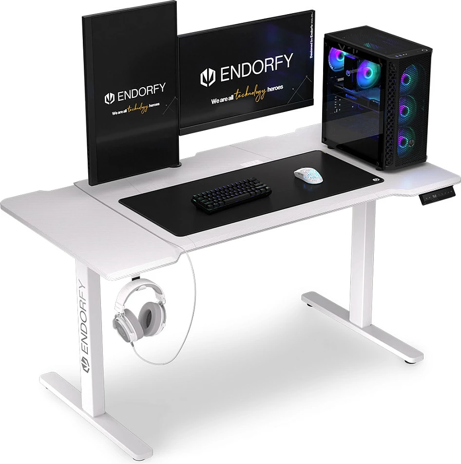 Tavolinë gaming Endorfy Atlas L Electric, 150x78 cm, ngritje elektrike, e bardhë