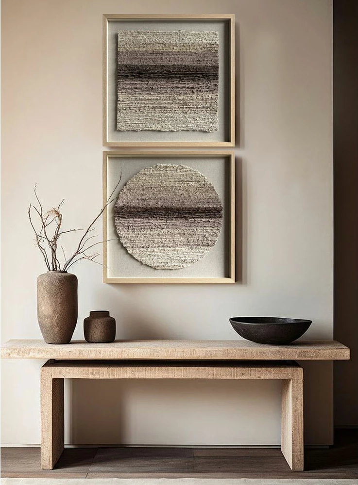 Pikturë dekorative katrore, letër, xham, ngjyrë bezhë-kafe-natyrale, 80x80x4 cm