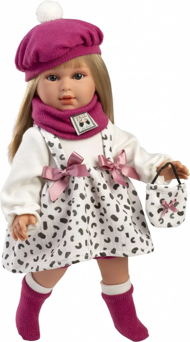 Kukull, Llorens, Carla 54050, 40 cm, bark pambuk + duar/këmbë/kokë vinil, set 7 pjesë, rozë/bardhë