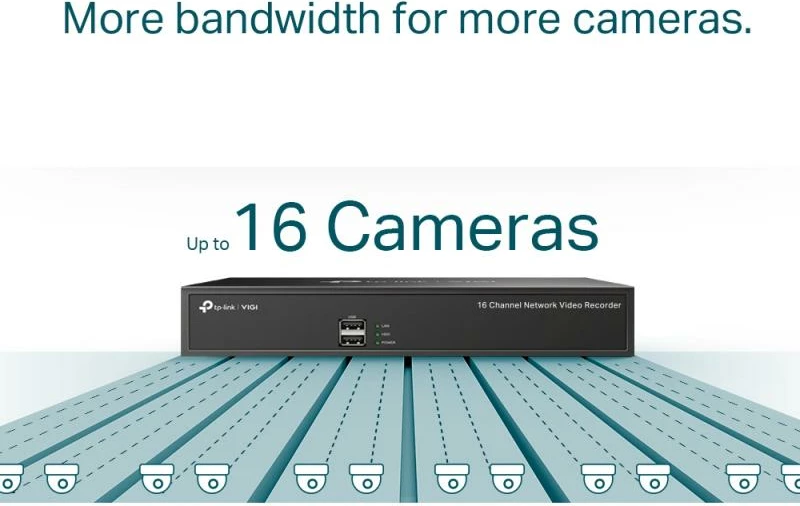 Regjistrues video rrjeti (NVR), TP-Link, VIGI NVR1016H, 16 kanale, 1x HDD deri 10 TB, deri 8 MP, 80 Mb/s
