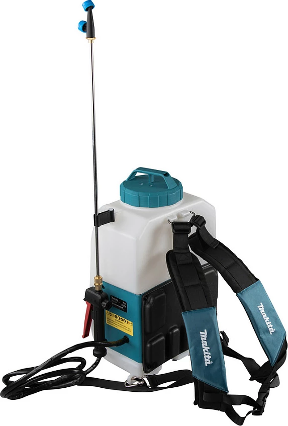 Spërkatës kopshti me bateri Makita DUS158Z, 18V, rezervuar 15L, spërkatës shpine, blu/bardhë