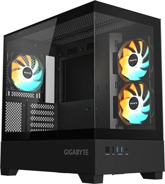 Kasë GIGABYTE C201 PANORAMIC GB-C201P, midi tower, ARGB, tempered glass, USB 3.0, e zezë