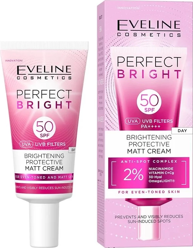 Krem fytyre matifikues dhe ndriçues Eveline Cosmetics Perfect Bright për femra, SPF50, 30ml