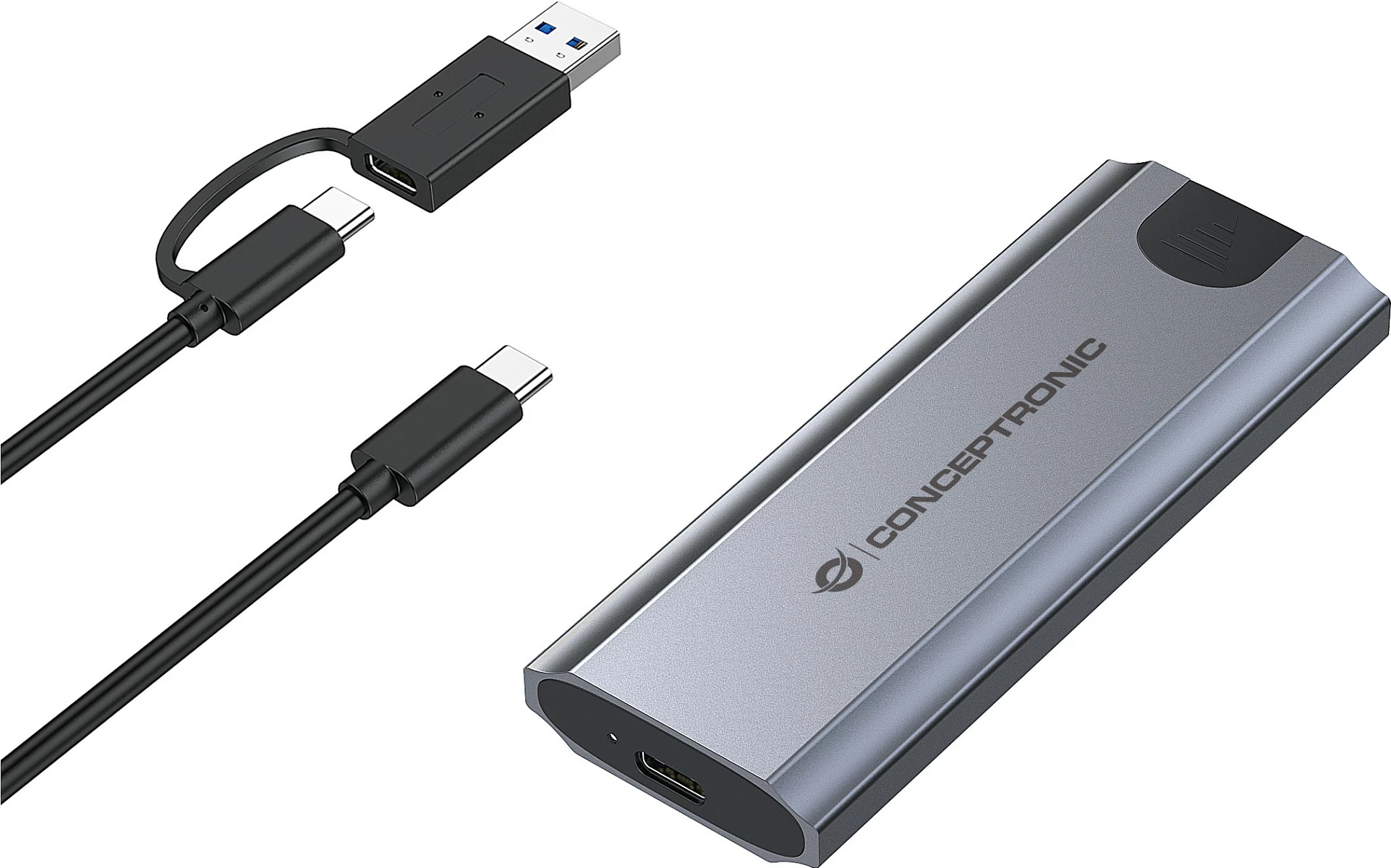 Kasë për SSD Conceptronic M.2 NVMe (M-Key), USB-C 3.2, 10Gbps, hirtë