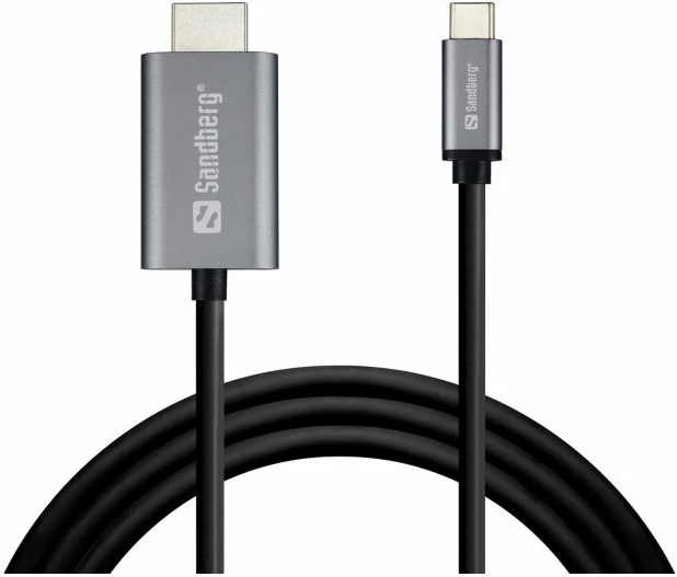 kabllo USB-C në HDMI Sandberg 136-21, 2 m, 4K@60Hz, HDCP 2.2, housing alumini, e zezë