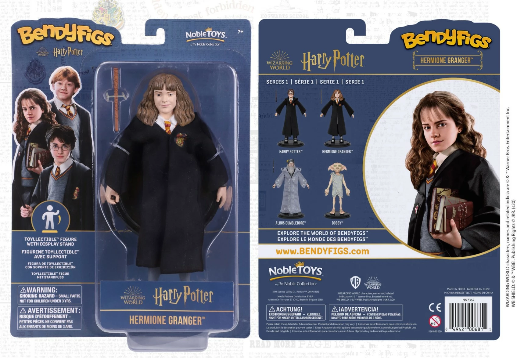 Figurinë fleksibile Noble Collection Bendyfigs Hermione Granger 19 cm me mbajtëse