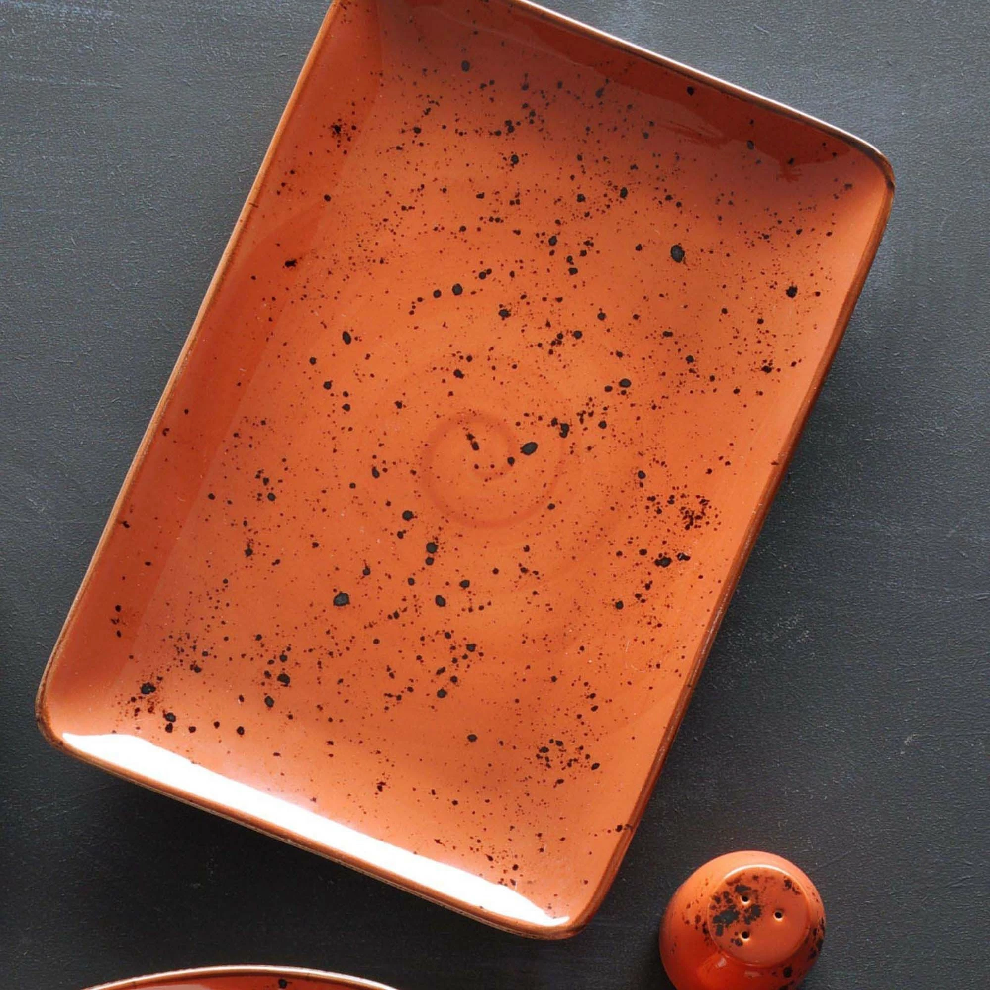 Pjatë drejtkëndore Fine Dine Dahlia 300x200mm, portokalli, set 6 copë