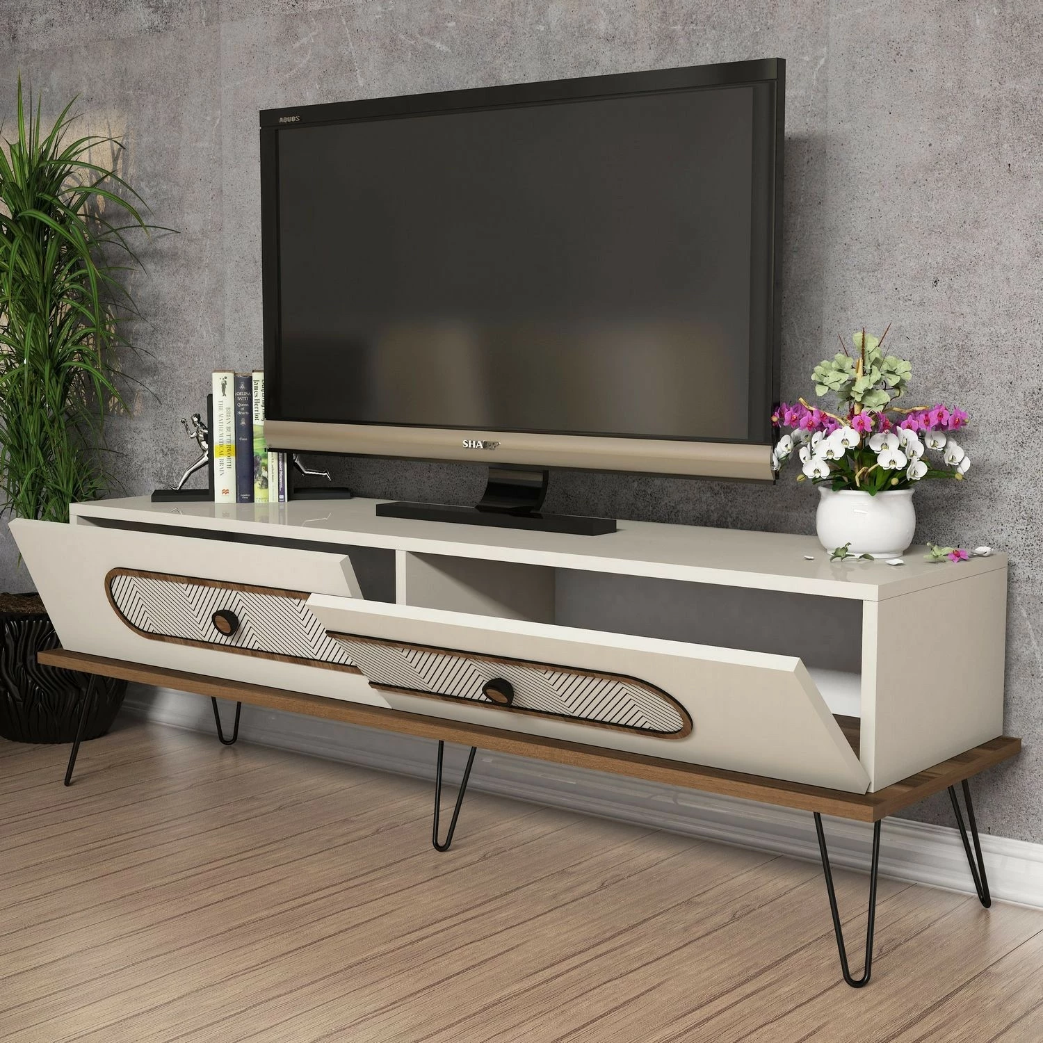 Komodë TV Hanah Home, Ekol, ngjyrë krem