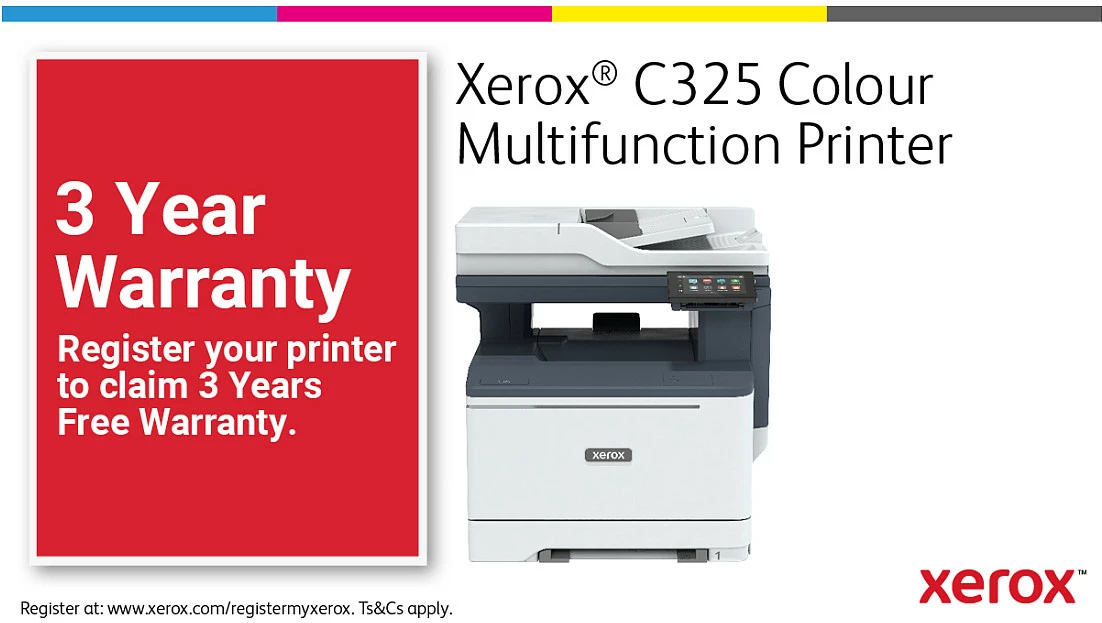 Printer multifunksional lazer me ngjyra Xerox C325, A4, 33ppm, Wi‑Fi, duplex, ADF, 2 tabaka, gri/bardhë