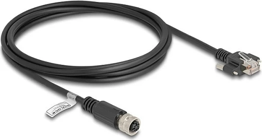 Kabllo Ethernet DeLOCK M12 D-coded 4-pin (femër) në RJ45 (mashkull), Cat5e FTP, 2 m, e zezë