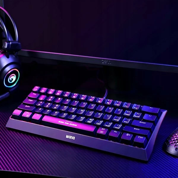 Tastierë gaming Marvo KG962G EN-R 60% mekanike me switche të kuq, RGB, USB, e zezë