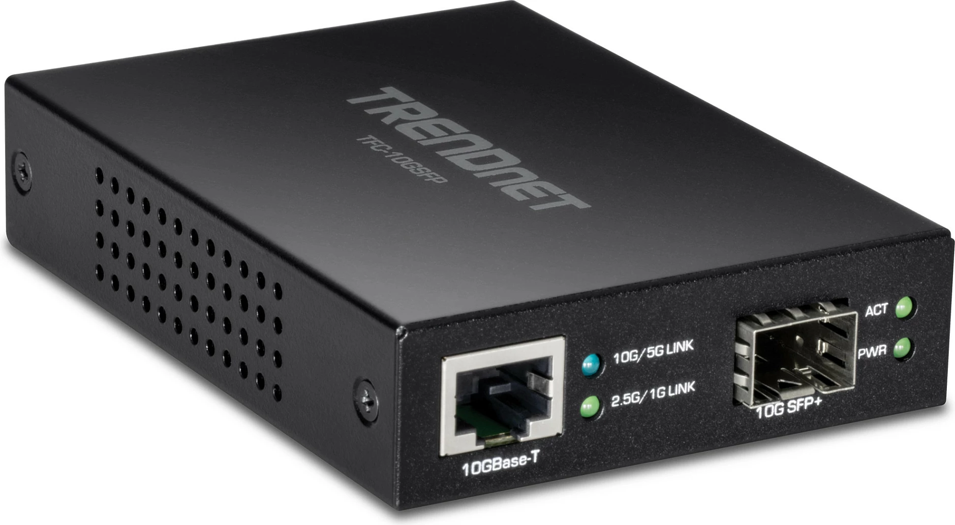 Konvertues media TRENDnet TFC-10GSFP, 10GbE RJ-45 në SFP+, 10 Gbps, i zi