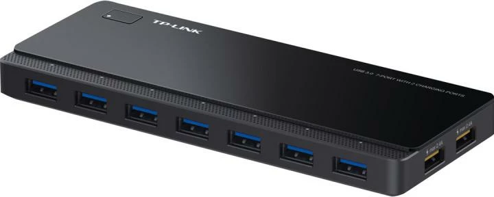 Hub USB, TP-Link UH720, 7x USB 3.0, 2 porta karikimi të shpejtë, me furnizim energjie, e zezë