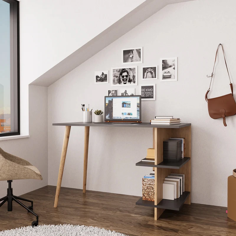 Tavolinë pune Volet, ngjyrë lisi-antracit, 114x56x76cm