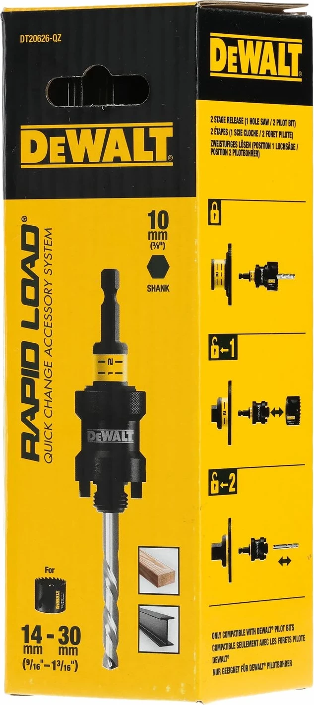Mbajtës (arbor) për sharrë vrimash DeWalt DT20626, QC 5L, 3/8\" hex, 14-30 mm, me burgji qendrimi