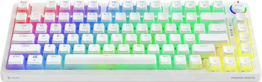 Tastierë mekanike wireless Savio Phenix White, Gateron Yellow, Pudding, RGB