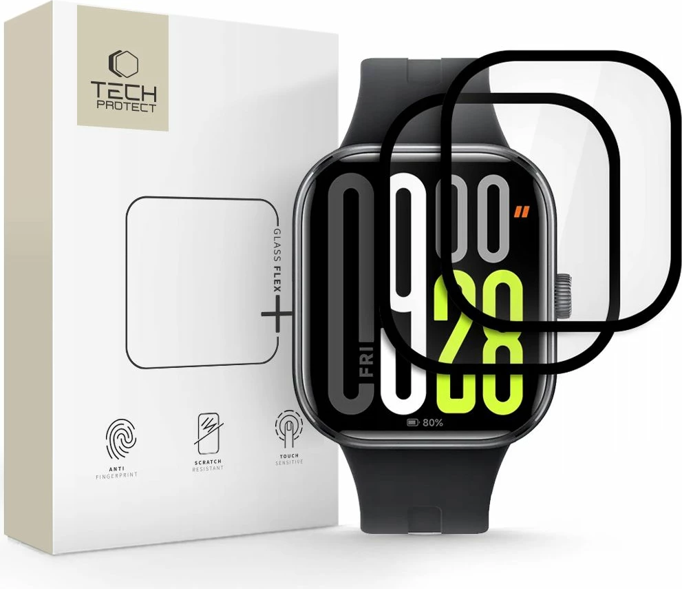 Mbrojtës xhami hibrid për smartwatch Tech-Protect Glass Flex+, 2 copë, për Xiaomi Redmi Watch 5, Zi