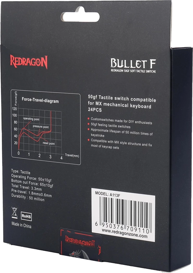 Switch Redragon Bullet-F A113, tactile (ekuivalent MX Blue), set 24 copë, kuqe