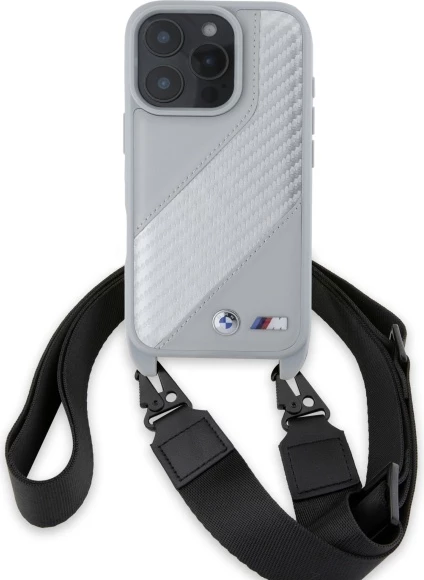 Mbështjellës BMW M Edition Carbon Stripe & Strap për iPhone 16 Pro Max, Gri