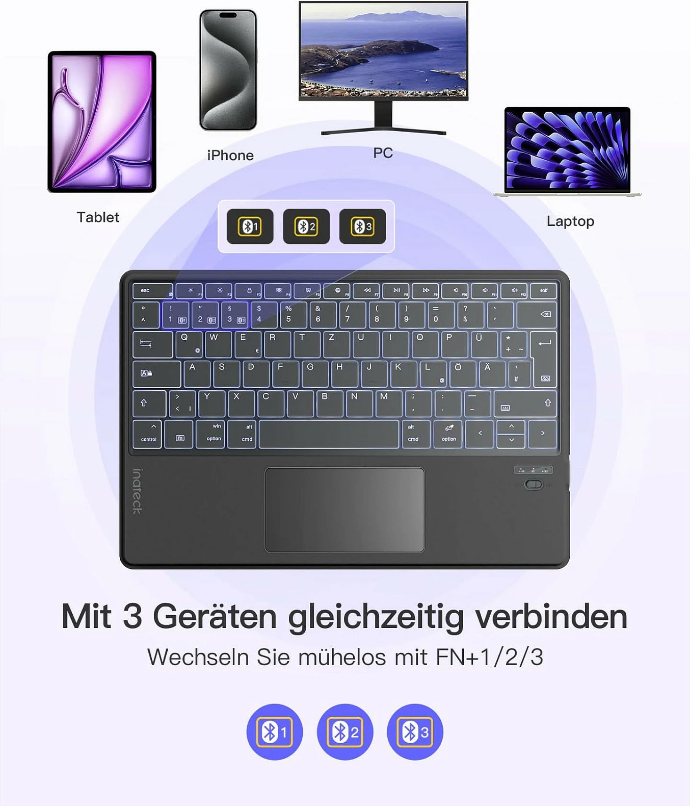 Tastierë inateck për iPad Pro 11, QWERTZ, me touchpad, gri