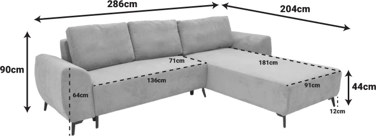 Divan treshe me hapësirë ruajtëse, ngjyrë mente, 286x204x93cm