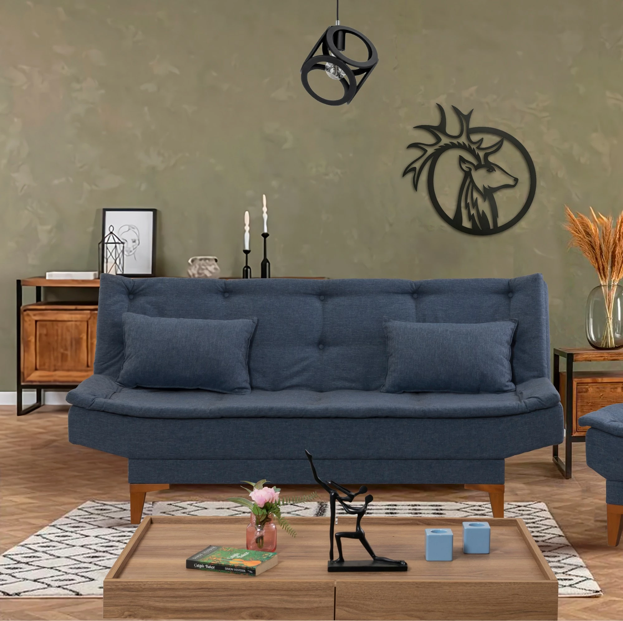 Divan-krevat treshe, ngjyrë kaltër e errët, Atelier del Sofa, Santo