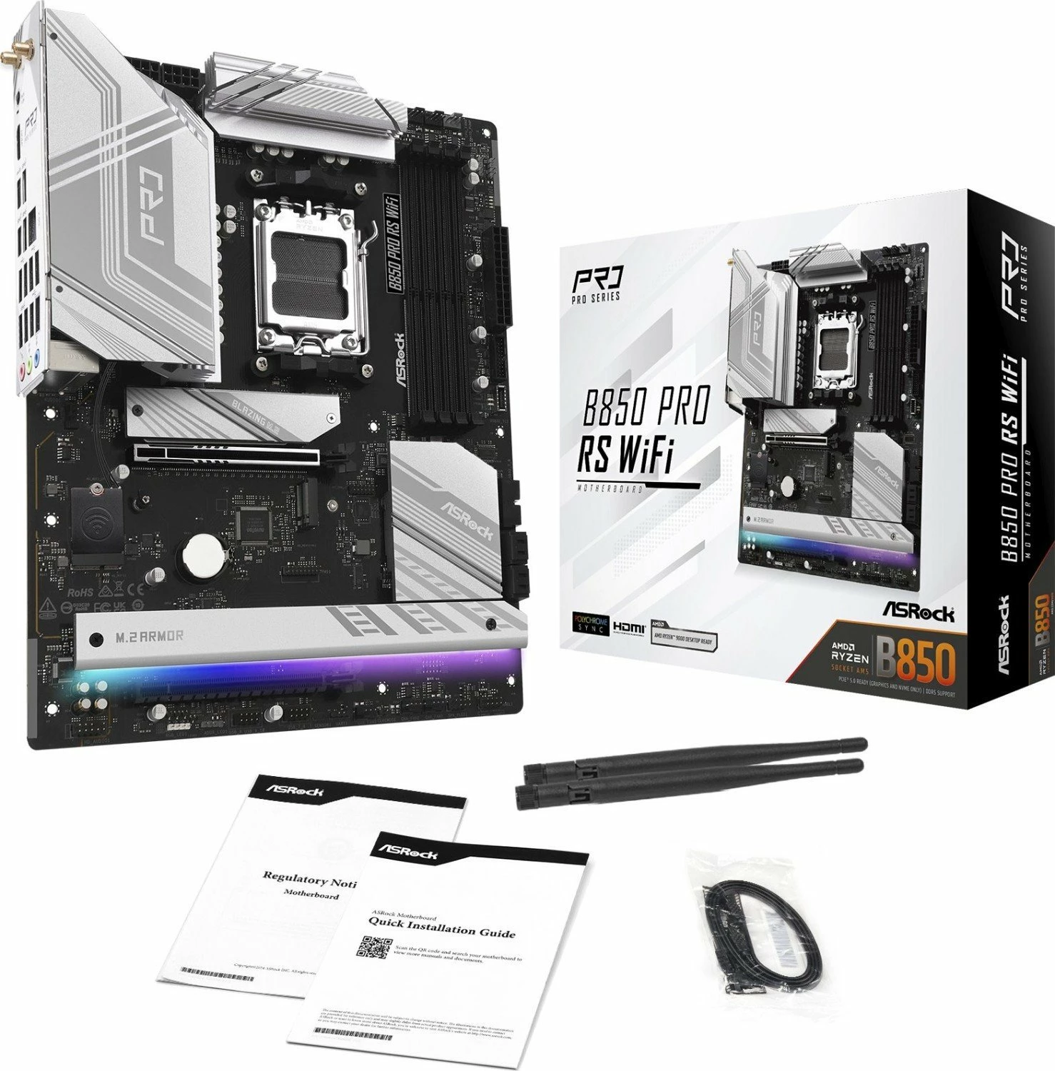 Pllakë amë ASRock B850 PRO RS WIFI, ATX, DDR5, Wi‑Fi 6E, Bluetooth
