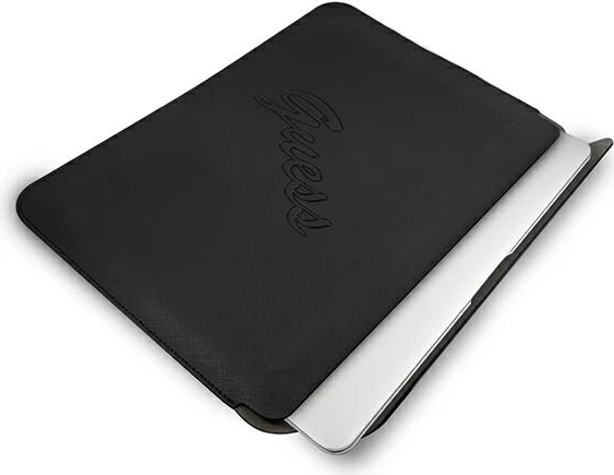 Mbështjellës Guess Saffiano Script për laptop 13", eko-lëkurë, zi