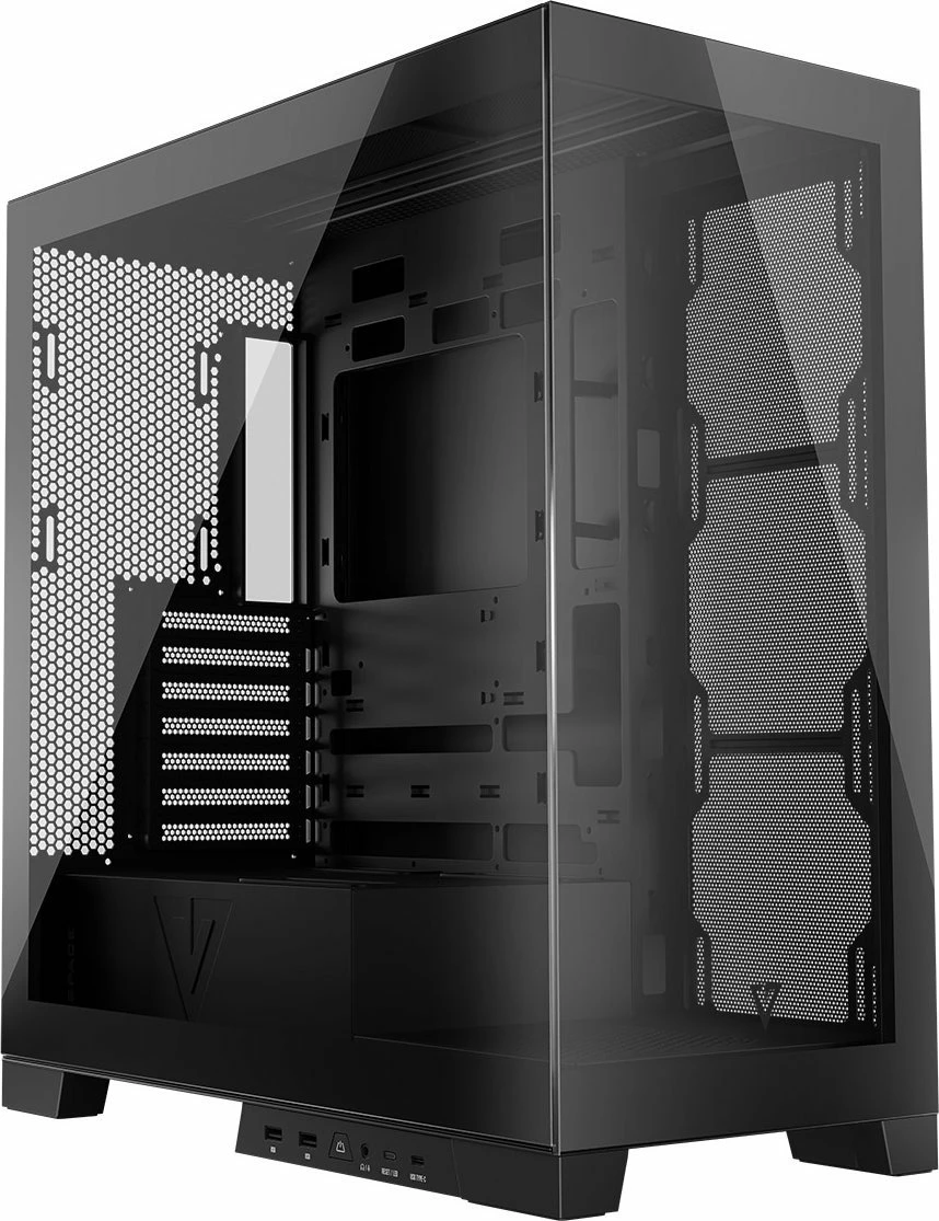 Kasë Modecom Volcano Space (AT-SPACE-PG-NF-10-000000-0002) Midi Tower ATX/Micro-ATX/Mini-ITX, xham i kalitur, USB-C, e zezë