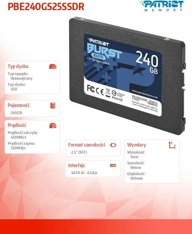 SSD Patriot Burst Elite 240GB, 2.5", SATA III, i zi