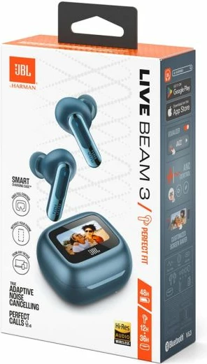 Kufje wireless JBL Live Beam 3, ANC, Smart Charging Case me touchscreen 1.45\", Bluetooth 5.3, IP55, blu