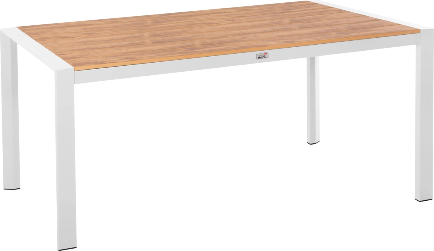 Tavolinë ngrënieje për jashtë GOYA, alumini, ngjyrë e bardhë & sipërfaqe tavoline polywood, 160x80x75 cm