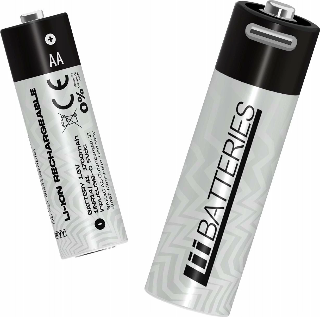 Bateri rikarikueshme Li-Ion AA/R6 LiiBatteries LIB667097 1.5V 1700mAh USB-C 4 copë