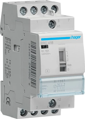 Relé instalimi Hager ERC418, 16A, 2NO+2NC, 230V, gri
