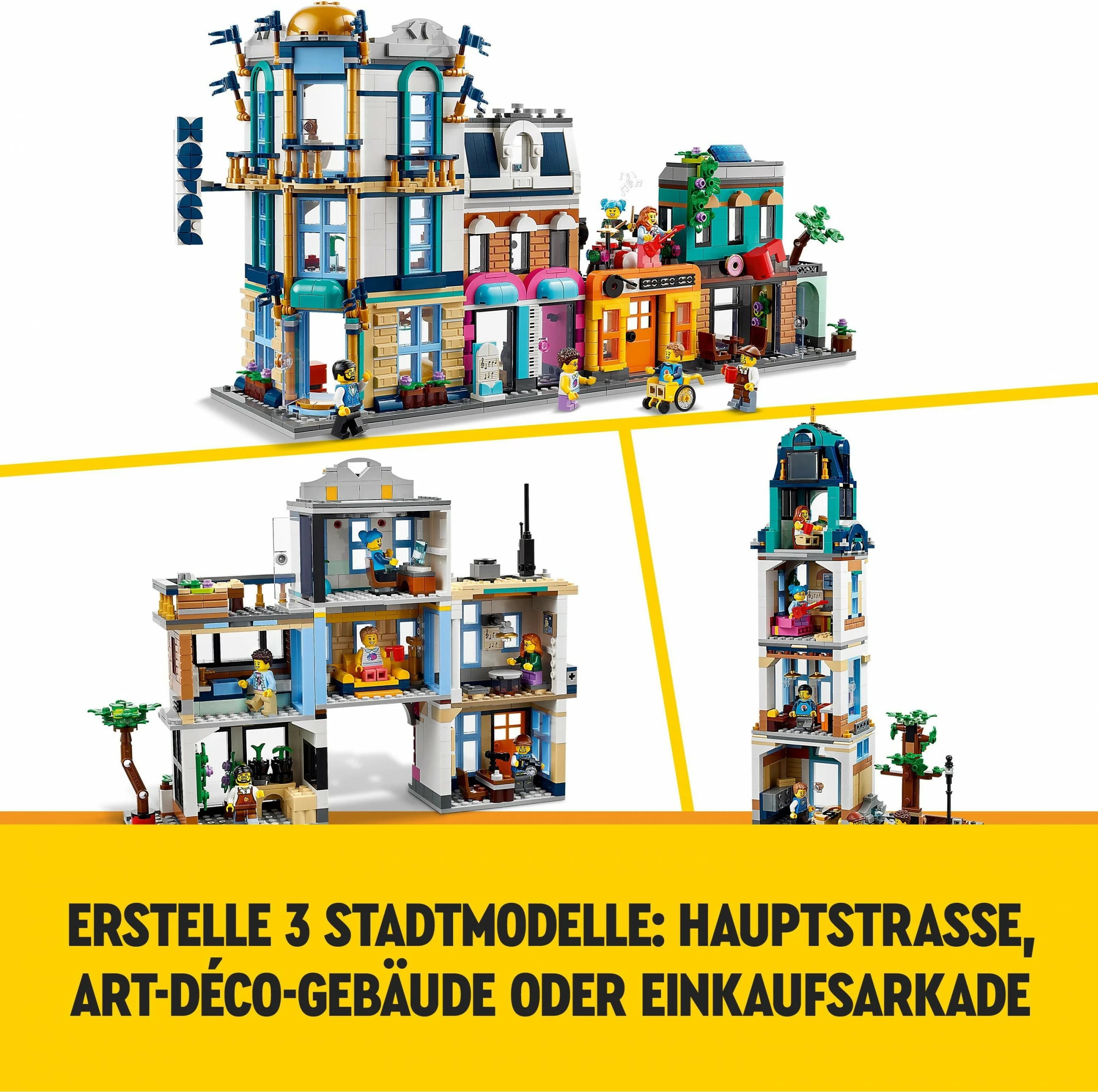 Set ndërtimi LEGO Creator 3in1 Main Street, 1459 pjesë, shumëngjyrësh