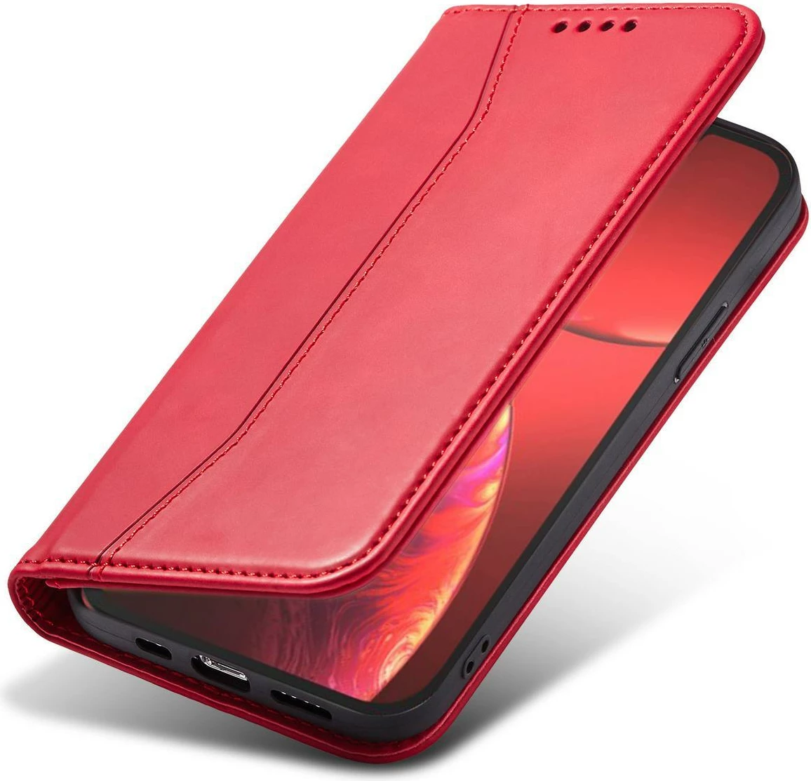 Mbështjellës Hurtel Magnet Fancy Case për iPhone 14 Pro Max, me portofol dhe mbajtëse, Kuq