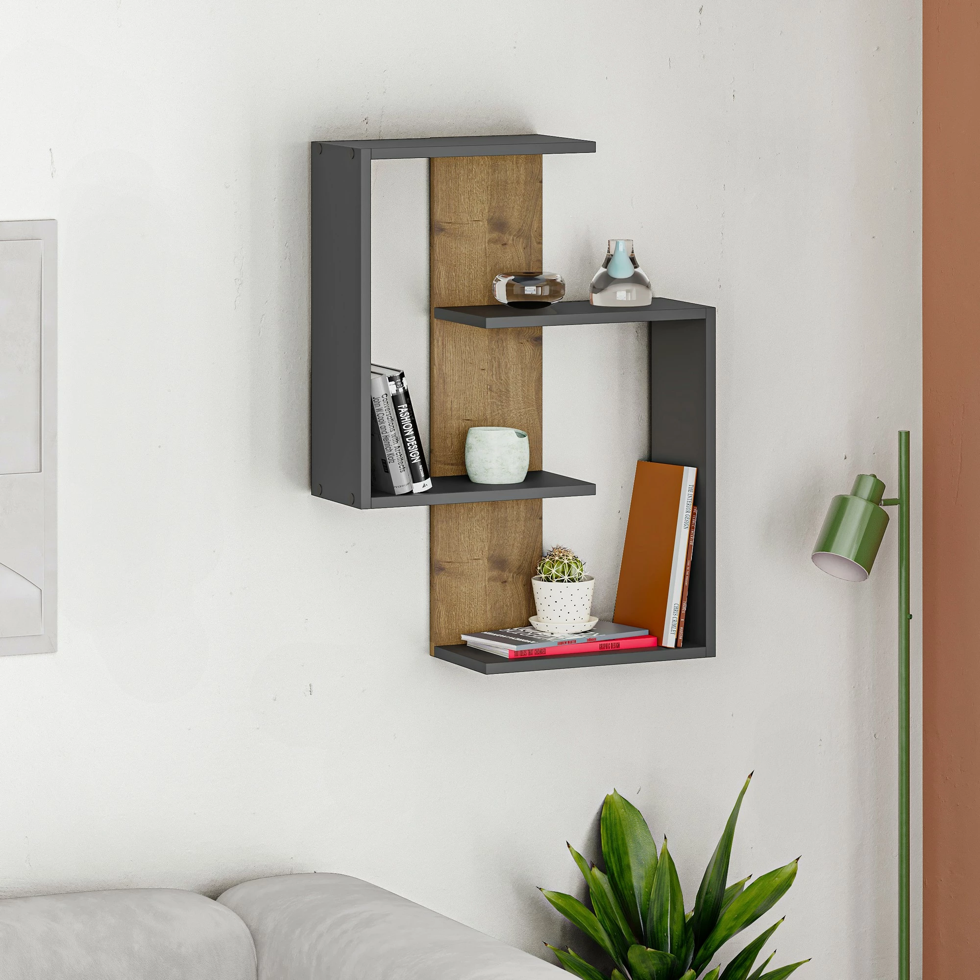 Raft muri Skye Decor, antracit, lis i errët