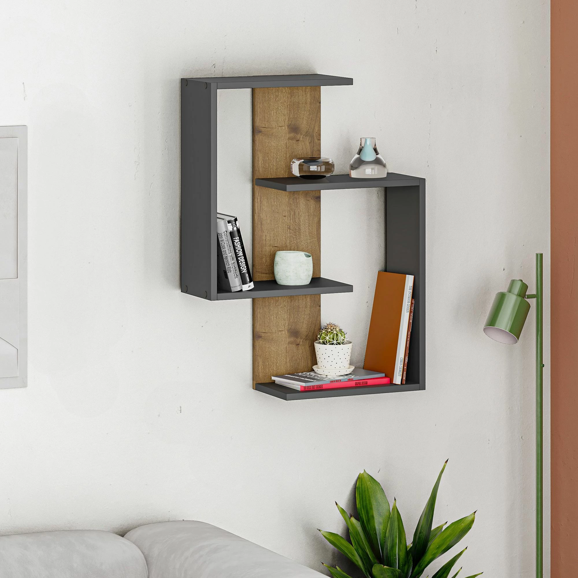 Raft muri Skye Decor, antracit, lis i errët