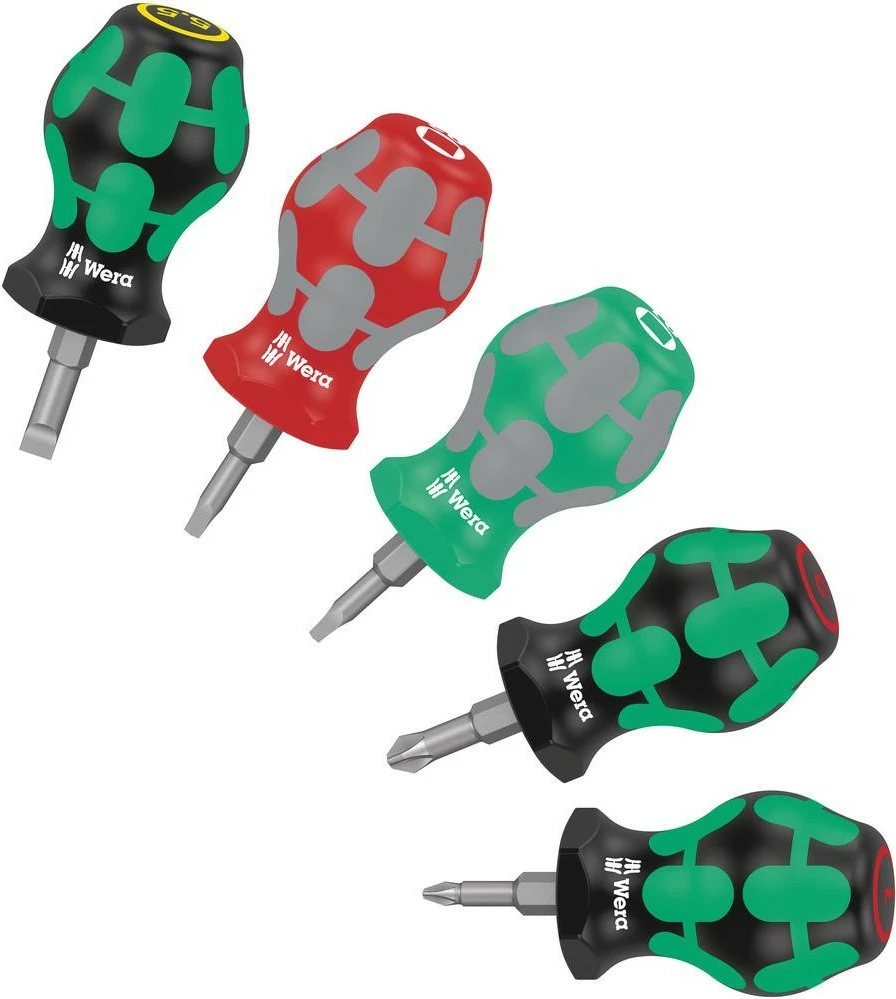 Set kaçavidash Wera Stubby Set 3, dorezë ergonomike, multingjyrëshe