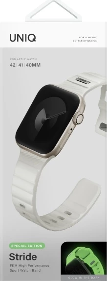 Rrip sportiv për Apple Watch UNIQ Stride SE, FKM Rubber, 42/41/40mm, që ndriçon në errësirë