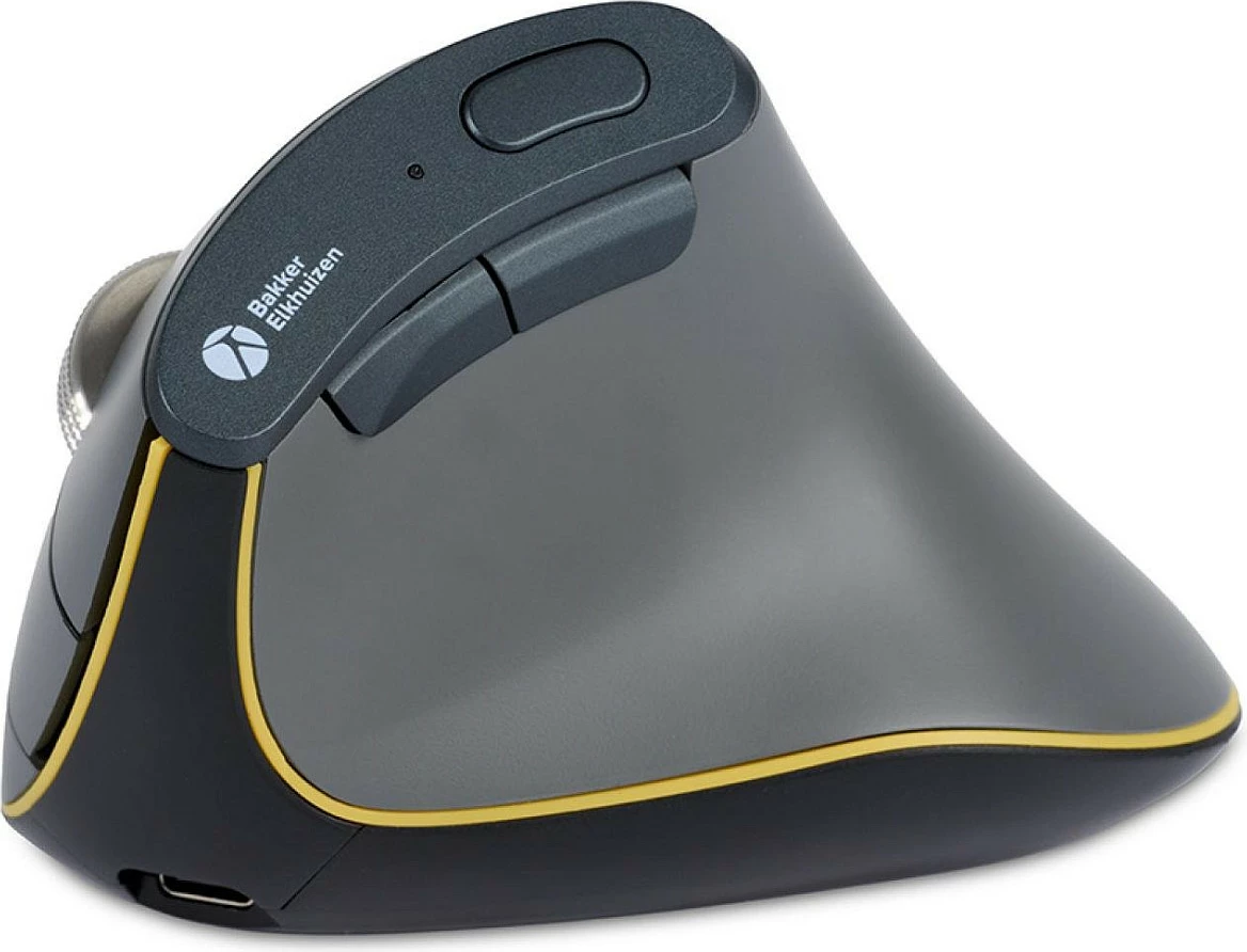 Maus BakkerElkhuizen FastForward, vertikal, wireless + me kabllo, 8 butona, USB-C, Bluetooth 5.1, gri/verdhe 2