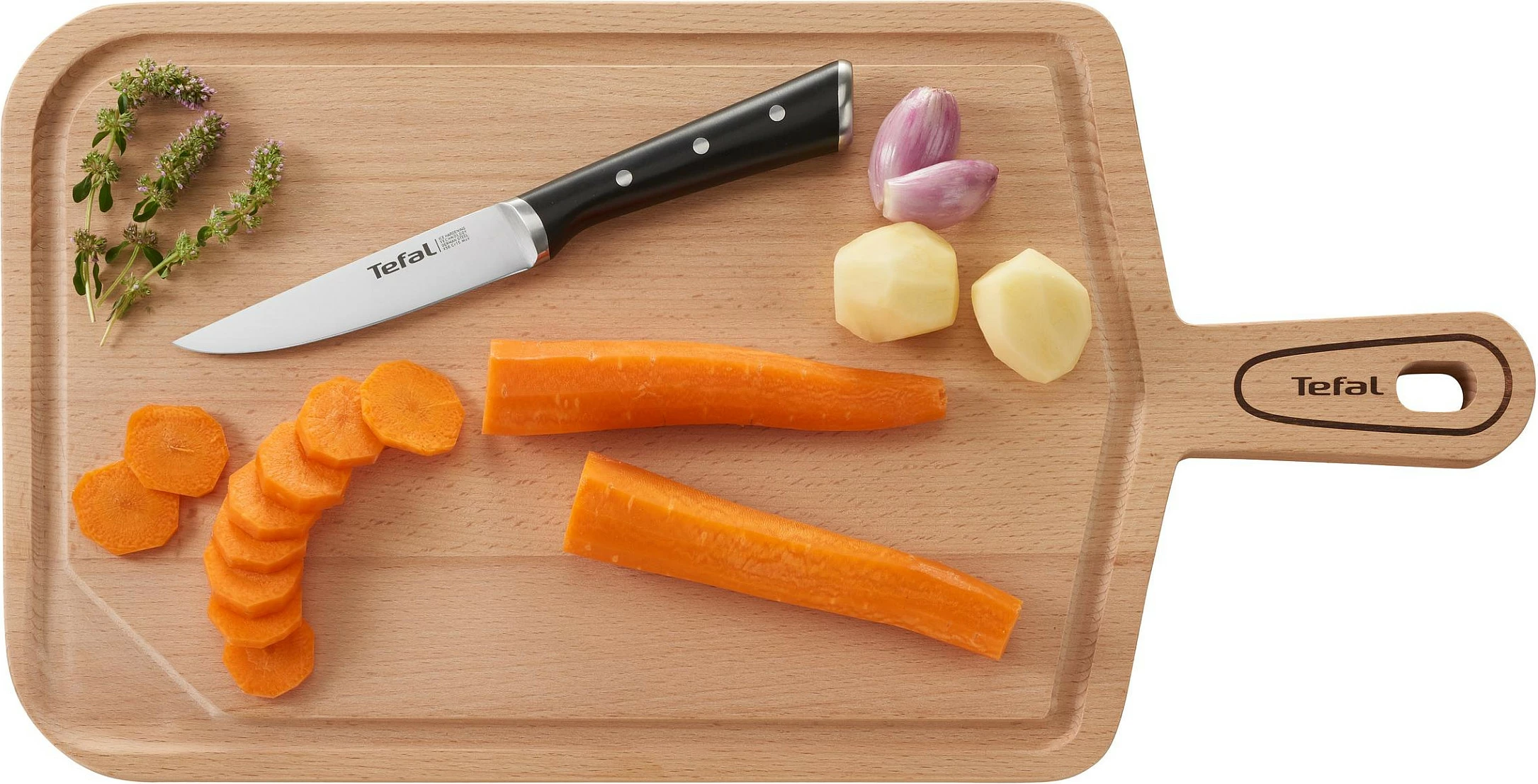 Set thikash Tefal Ice Force K232S5, 5 copë, bllok druri, çelik inox, zi