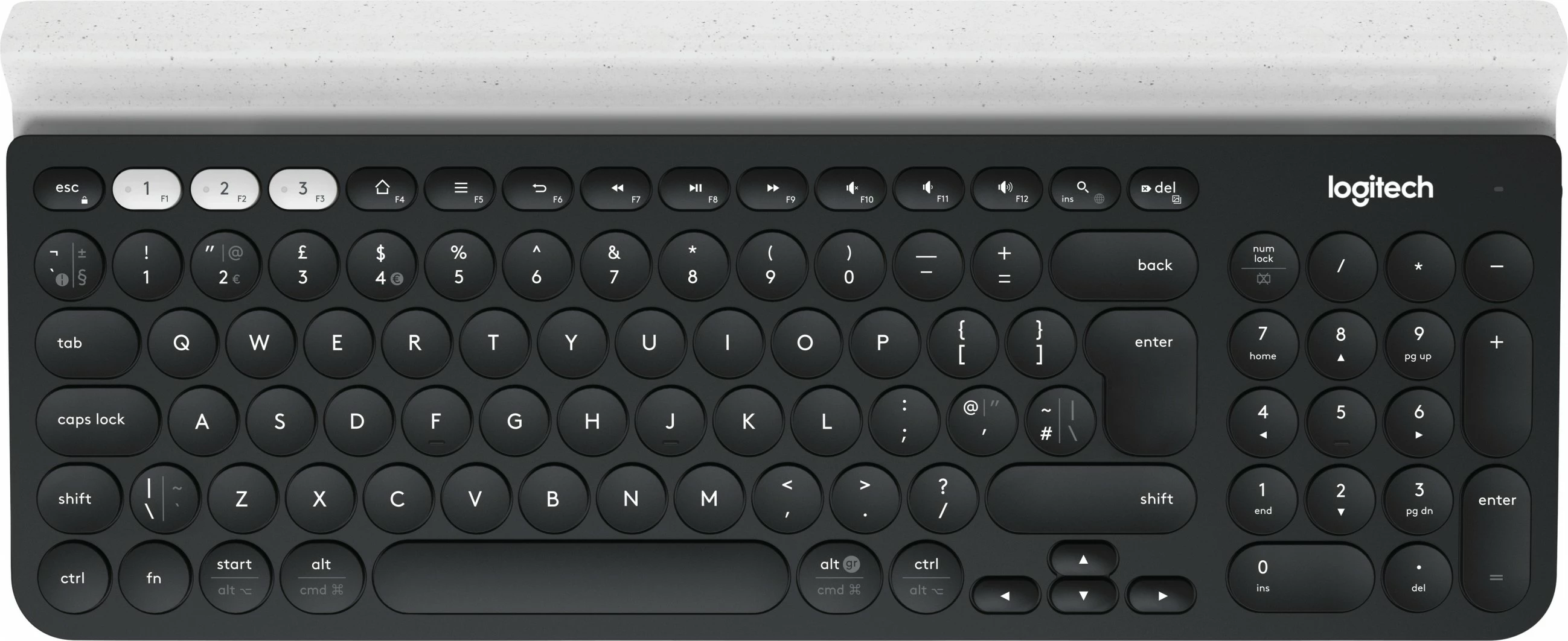 Tastierë pa tela Logitech K780, Full-size, RF Wireless + Bluetooth, QWERTZ, Gri, Bardhë
